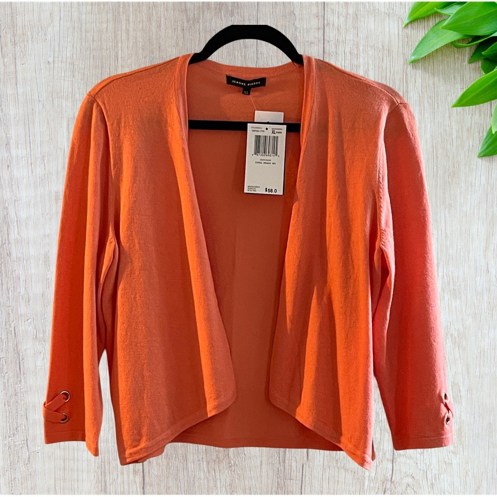 JEANNE PIERRE Coral Open-Front Sweater